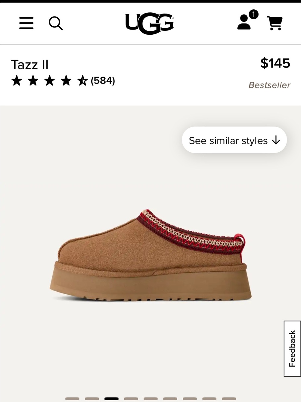 UGG Tazz like new Slip-On Mule in Chestnut with Red Trim